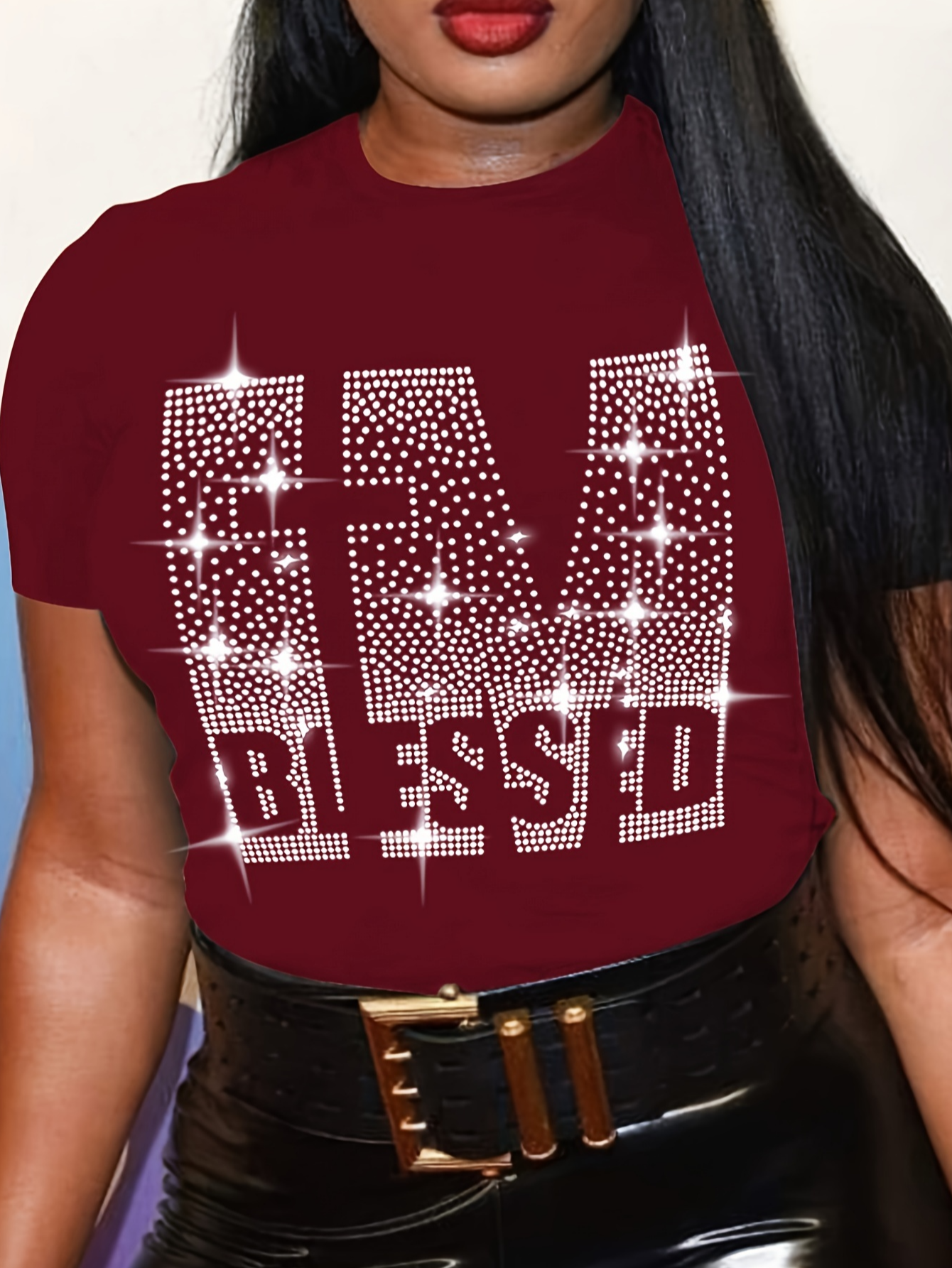 LW Plus Size Rhinestone Blessed Letter T-shirt 2X