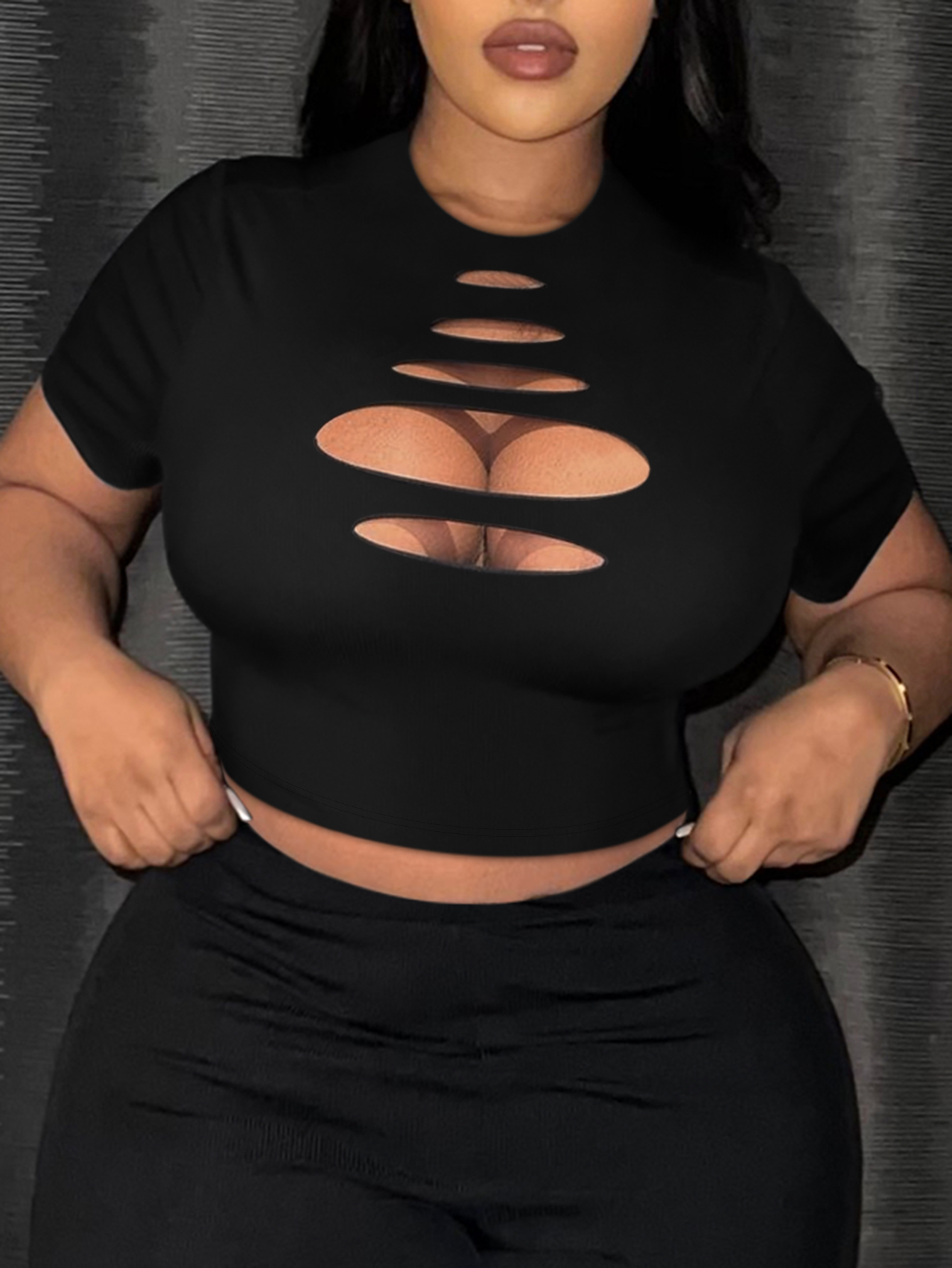 LW BASICS Plus Size Crop Top Cut Out T-shirt 4X