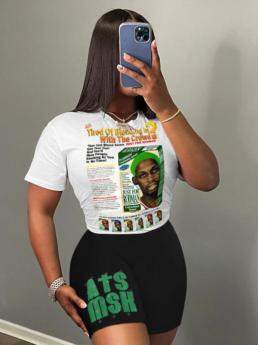 LW Newspaper Letter Figure Print Shorts Set