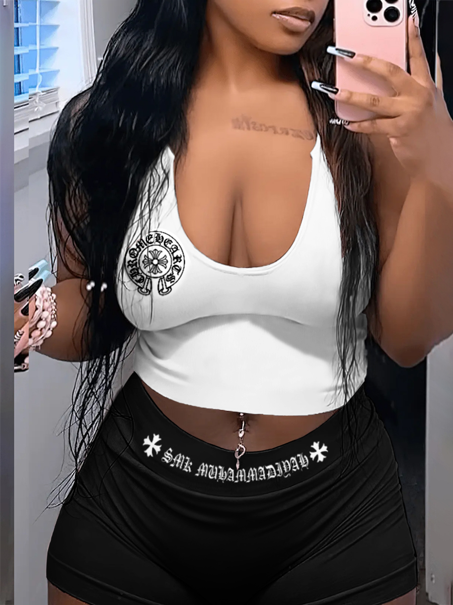 LW Plus Size Cami Cross Letter Print Shorts Set