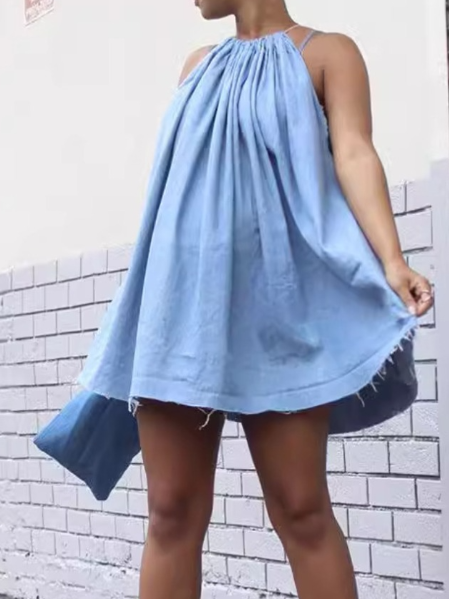 LW SXY Plus Size Ruched Drawstring Raw Edge Dress