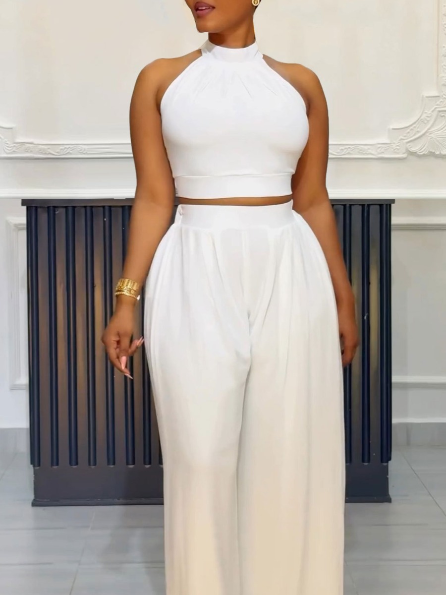 LW Plus Size Halter Neck Crop Top Wide Leg Pants S