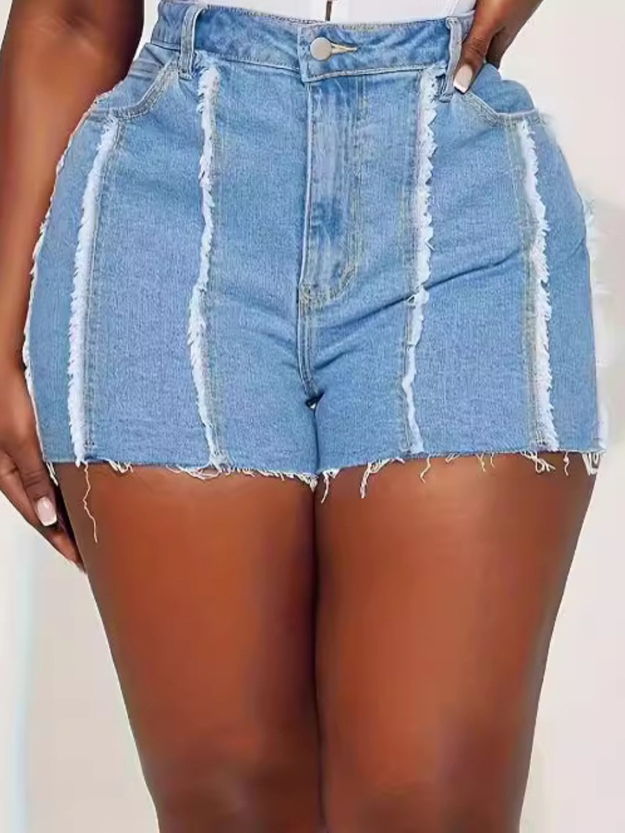 LW Plus Size Mid Waist Raw Edge Denim Shorts