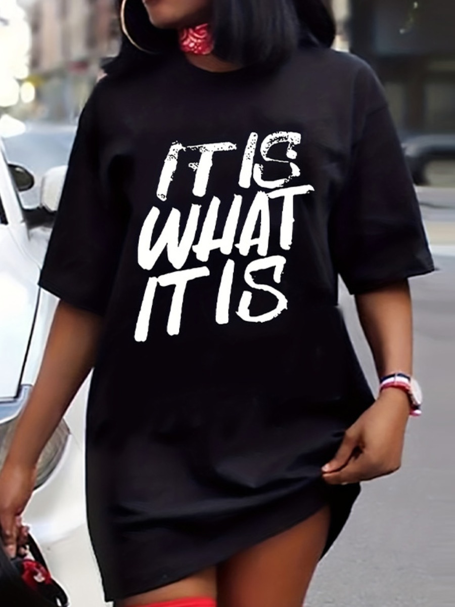LW Plus Size Round Neck Letter Print T-shirt Dress