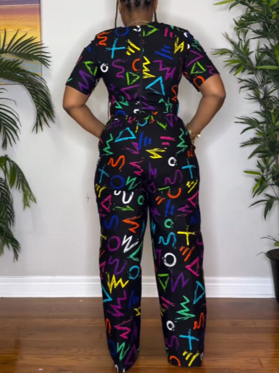 LW Plus Size Crop Top Graffiti Letter Pants Set 2X