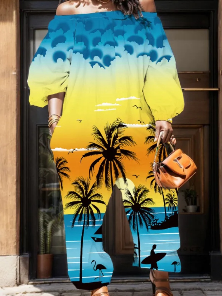 LW Plus Size Off The Shoulder Gradient Palm Tree P
