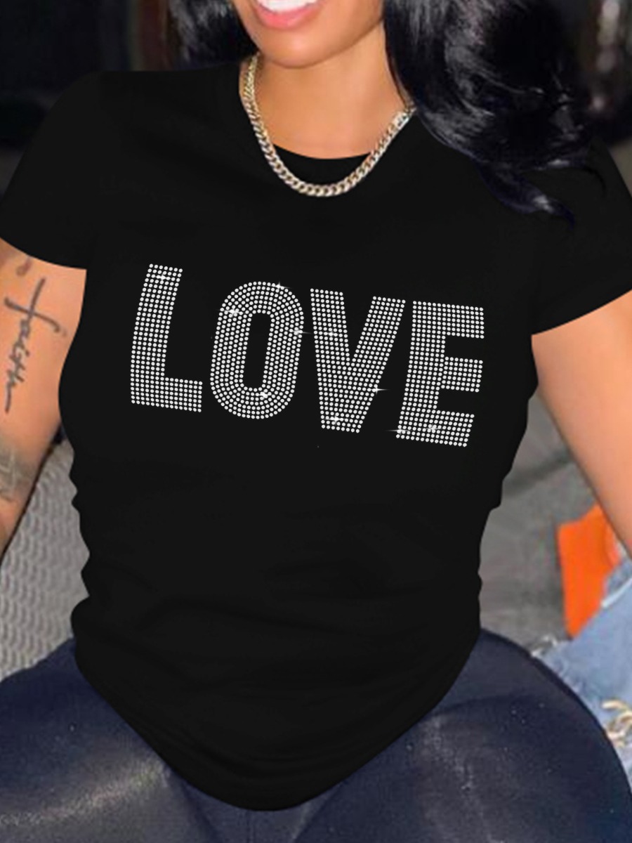 LW Plus Size Rhnestone Love Letter Decor T-shirt