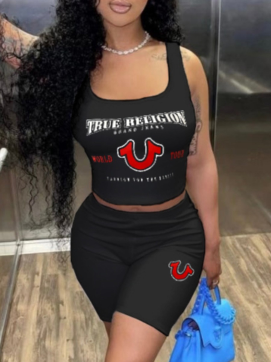 LW Cami Letter Print Shorts Set