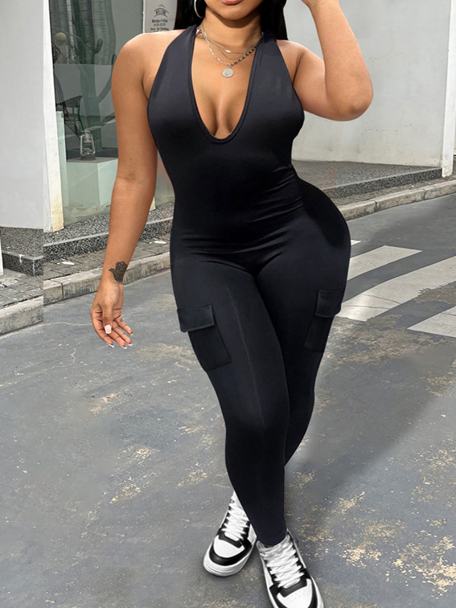 LW Plus Size Backless Side Pocket Jumpsuit