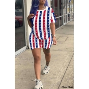 LW Plus Size American Flag Star Print Striped Shor