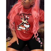 LW Plus Size Rose Flower Cartoon Letter Print Shor