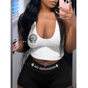 LW Plus Size Cami Cross Letter Print Shorts Set
