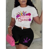 LW Plus Size Crown Queen Letter Print Shorts Set