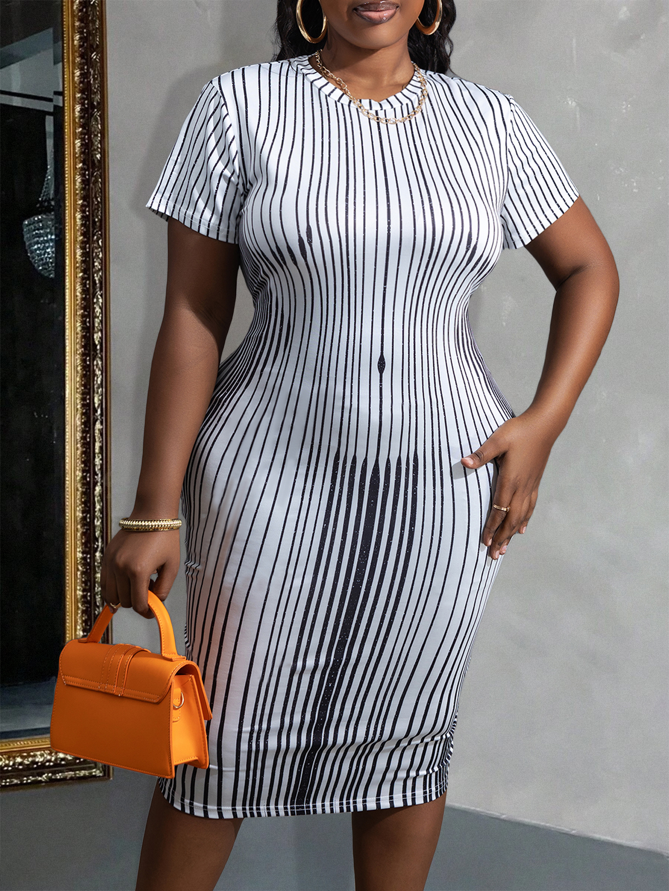 LW BASICS Plus Size Striped Bodycon Dress