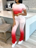LW Casual Gradual Change Rose Red Two-piece Pants Set