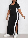 LW Plus Size Faith Letter Print Striped Bodycon Dress