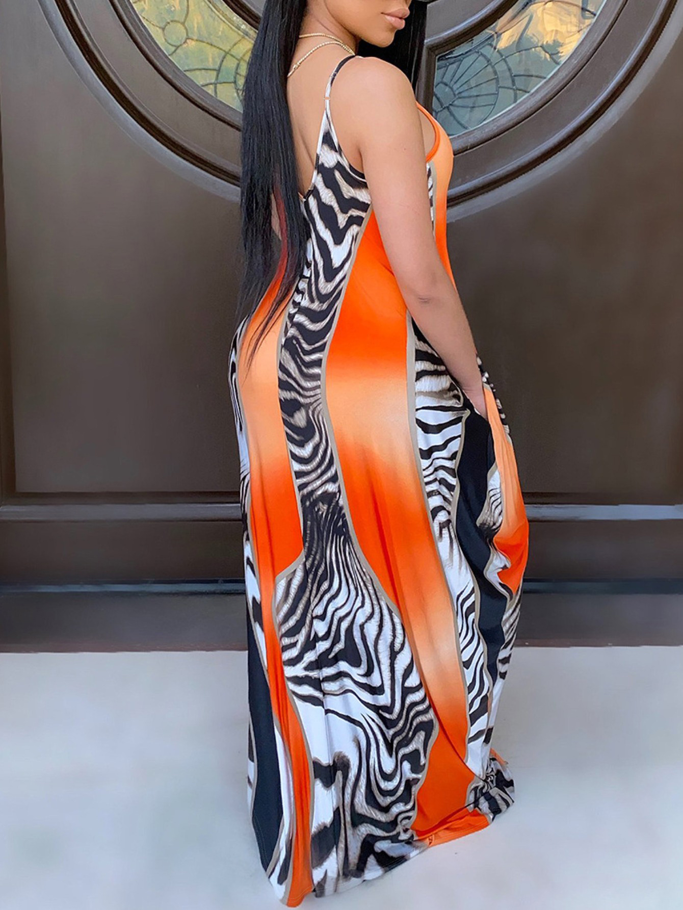 LW Zebra Striped Cami Maxi Dress