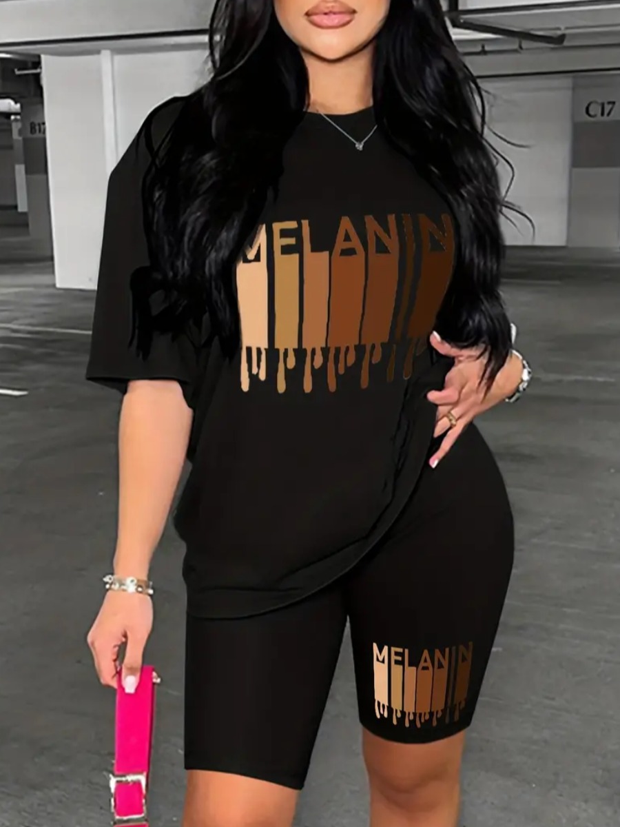 LW Round Neck Letter Print Shorts Set