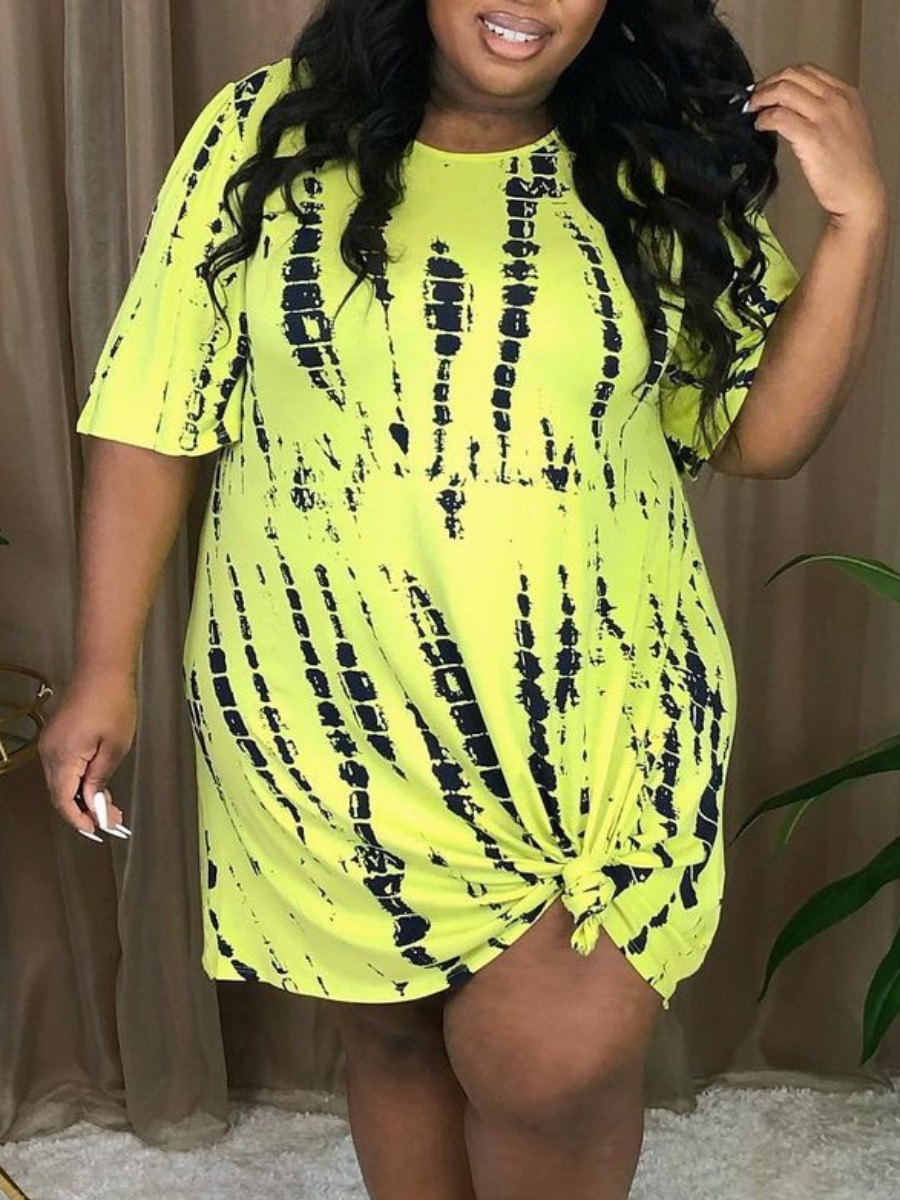 LW Plus Size Round Neck Tie Dye Dress