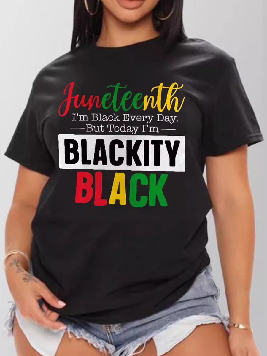 LW Juneteenth Letter Print Patchwork T-shirt