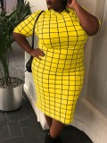 LW Plus Size Round Neck Plaid Print Bodycon Dress