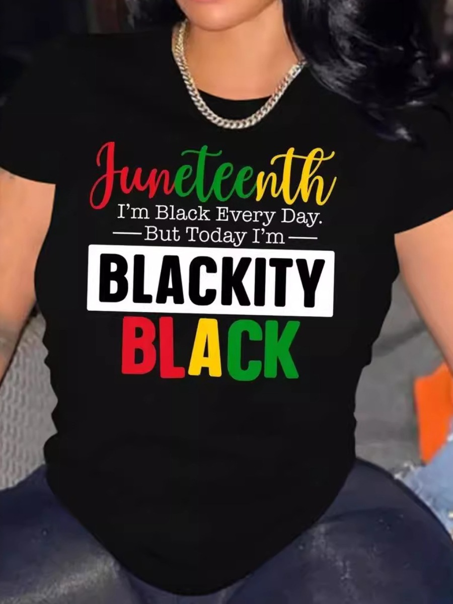 LW Juneteenth Letter Print Patchwork T-shirt