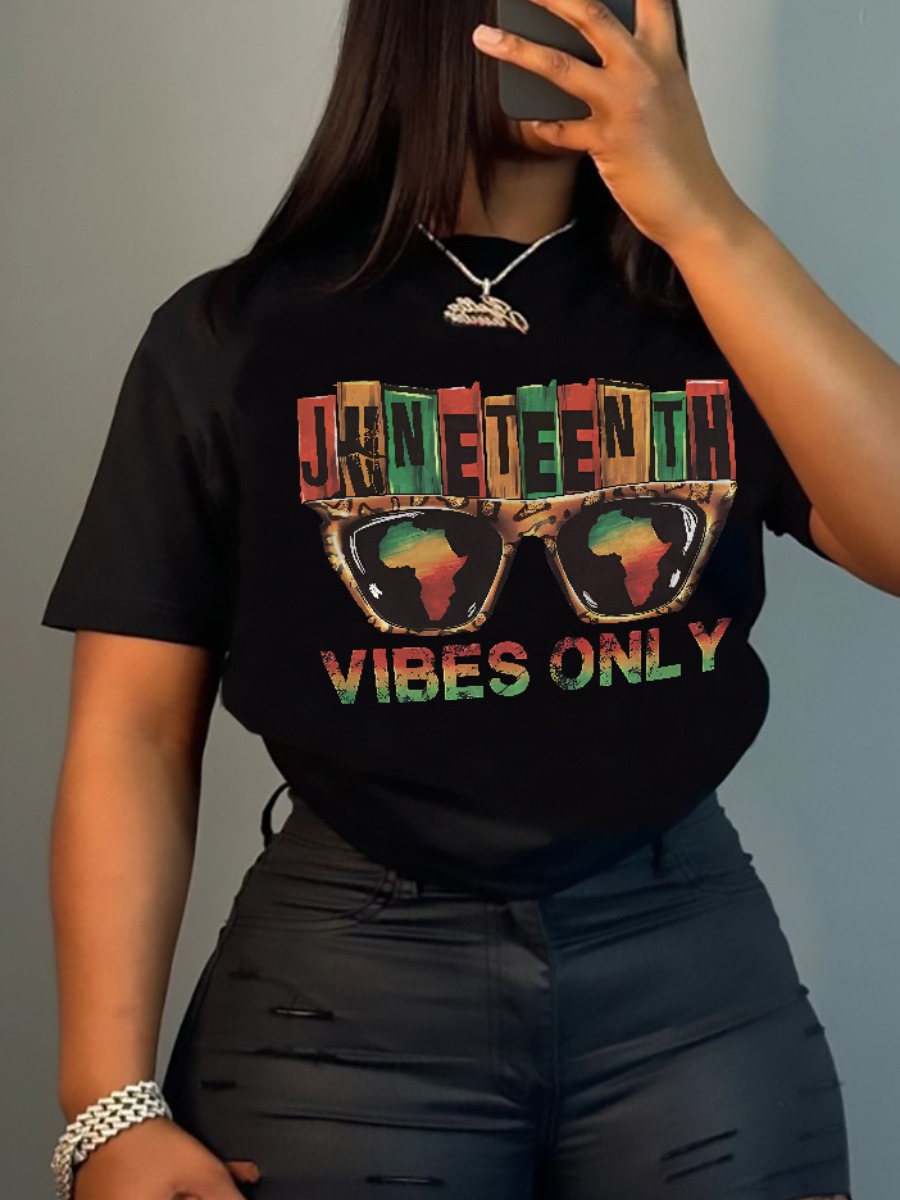 LW Juneteenth Africa Letter Print T-shirt