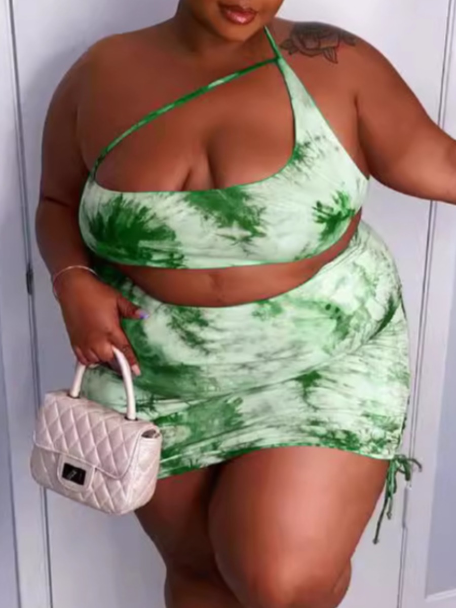 LW SXY Plus Size Tie Dye Drawstring Skirt Set