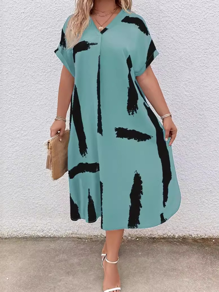 LW Plus Size V Neck Print Loose Dress