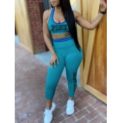 LW Crop Top Letter Print Striped Pants Set