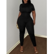 LW BASICS Plus Size Round Neck Plain Skinny Jumpsu