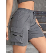 LW Elastic Waist Drawstring Flap Pocket Zipper Sho