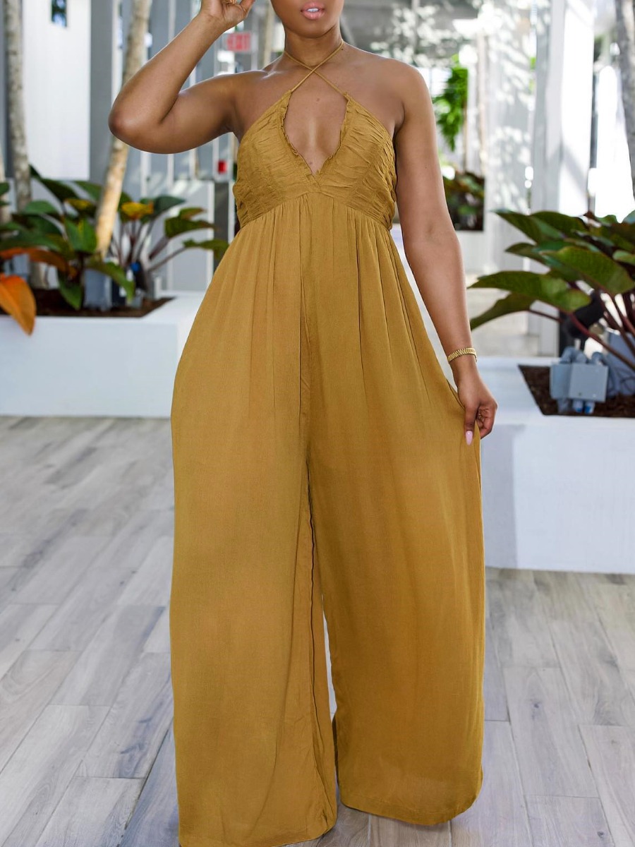 LW Backless Bandage Design Wide Leg Jumpsuit