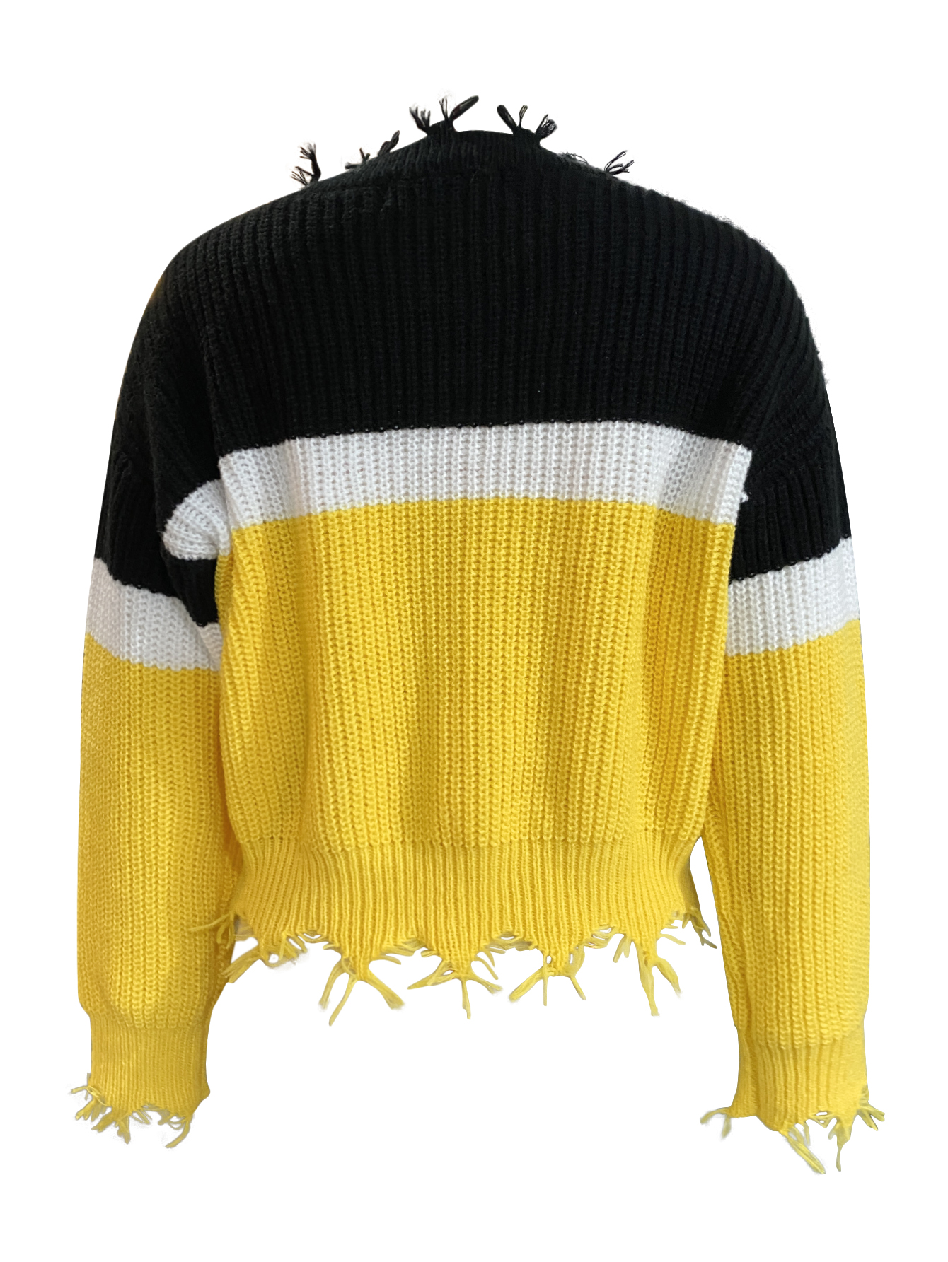 LW Tassel Design Ripped Striped Sweater