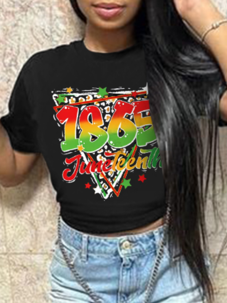 LW Juneteenth Star Gradient Letter Print T-shirt