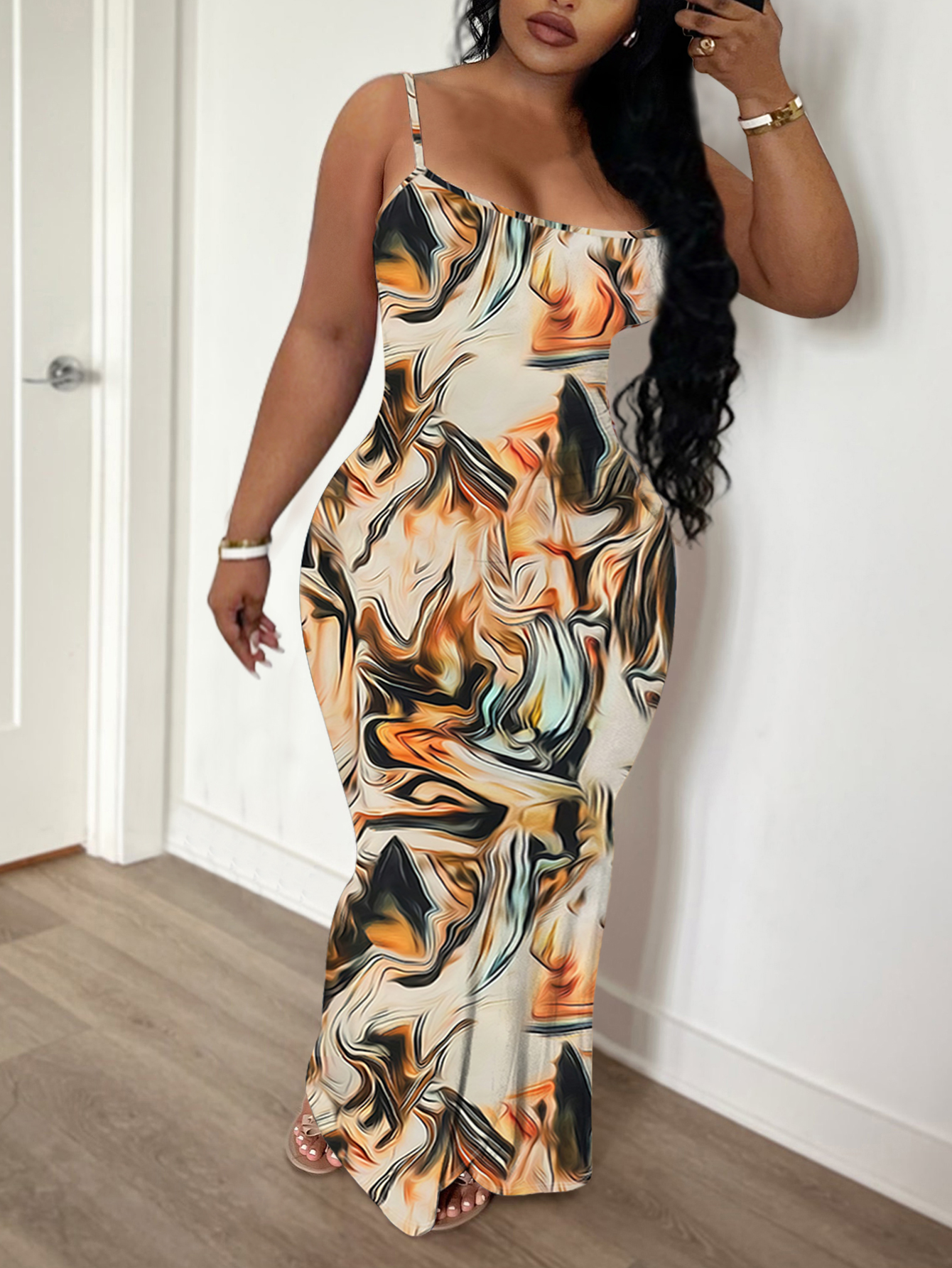 LW BASICS Plus Size Mixed Print Bodycon Cami Dress