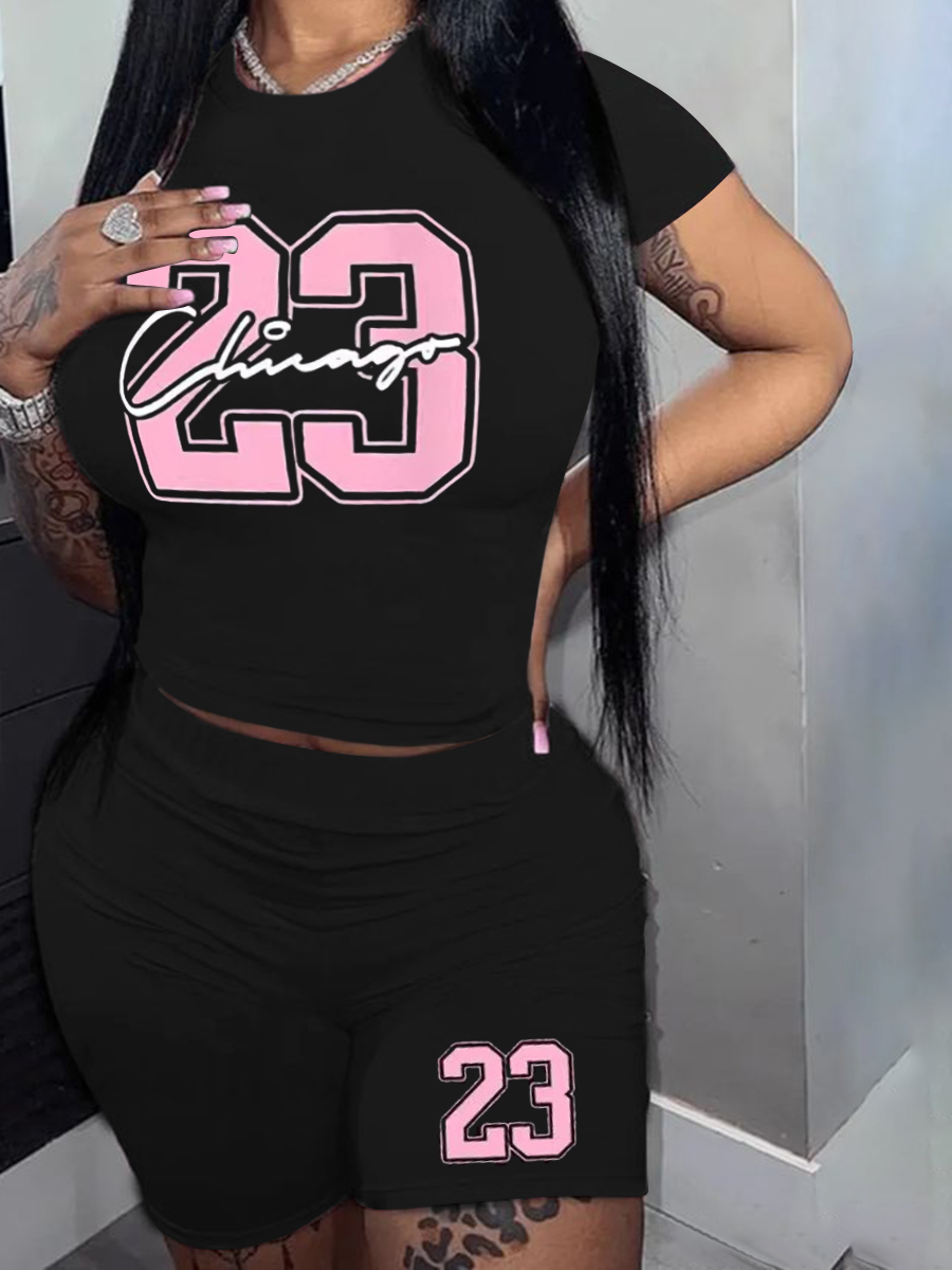 LW Number 23 Letter Print Shorts Set
