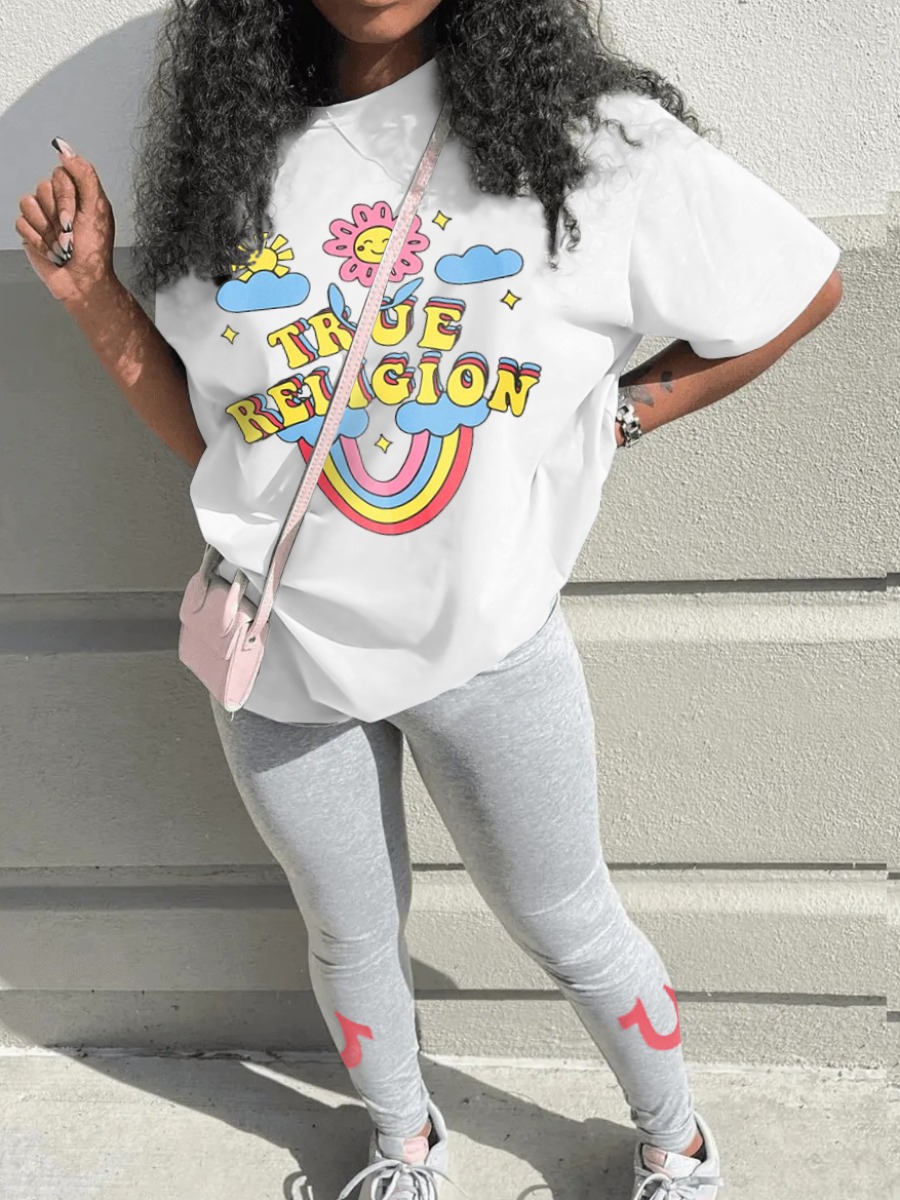LW Cartoon Rainbow Letter Print Pants Set
