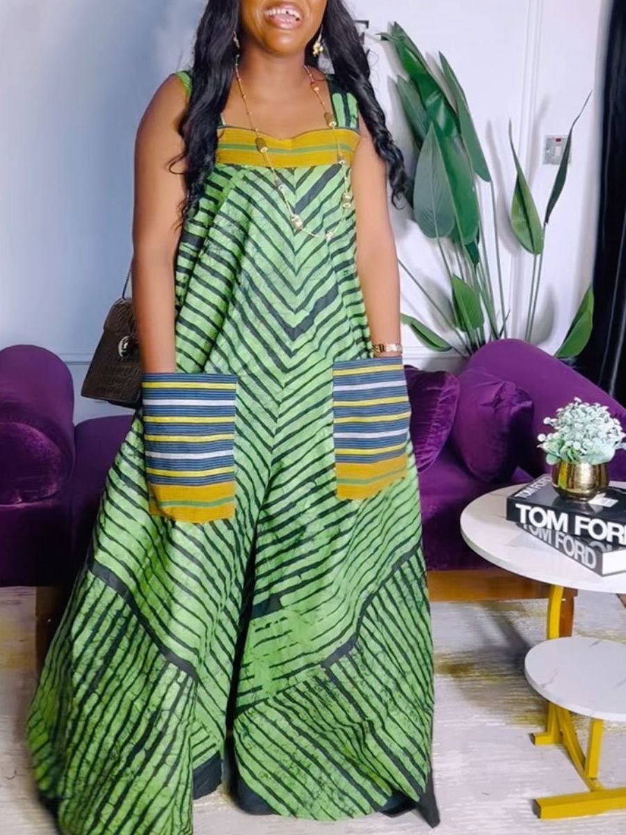 LW Striped Pocket Design Loose Cami Jumpsuit