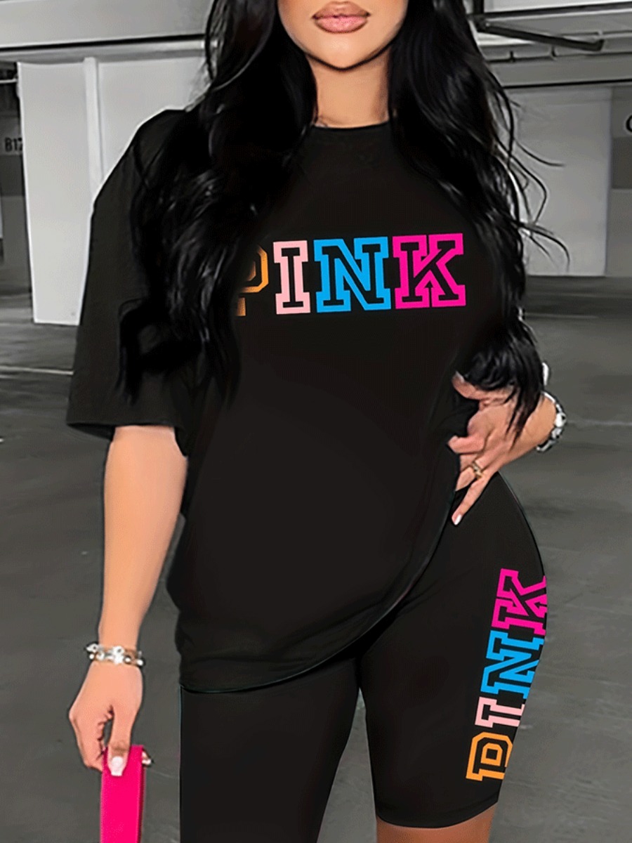 LW Pink Letter Print Shorts Set