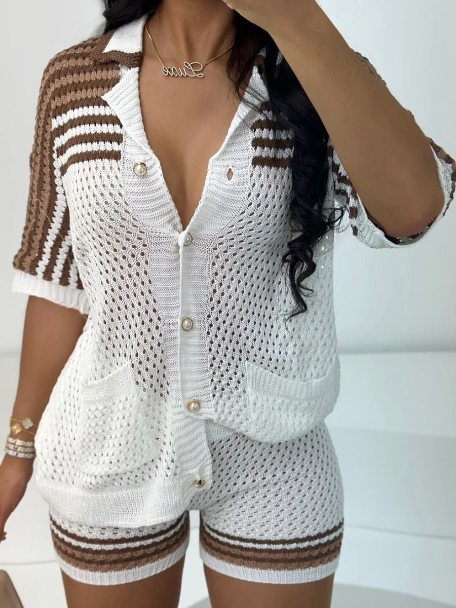 LW Striped Pierced Pocket Design Shorts Set