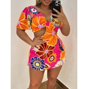 LW Plus Size Floral Print Cut Out Romper