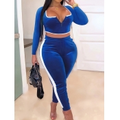 LW Crop Top Striped Drawstring Pants Set