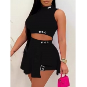 LW Plus Size Crop Top Buckle Design Skirt Set