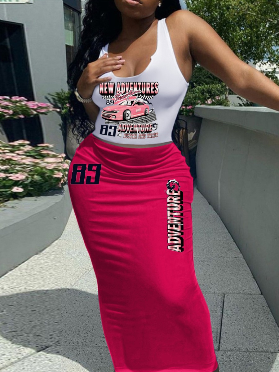 LW Cami Crop Top Letter Print Skirt Set
