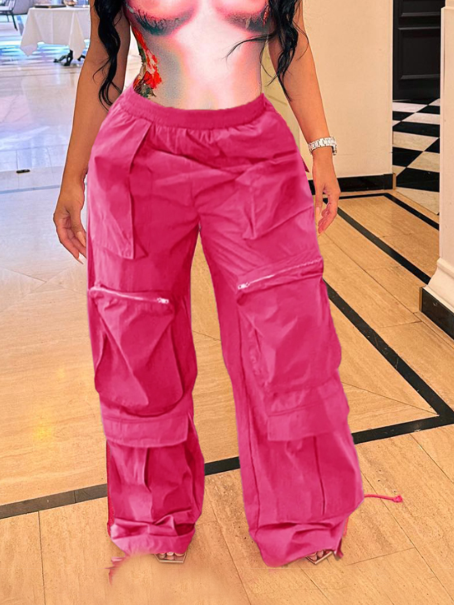 LW Zipper Design Solid Color Pants