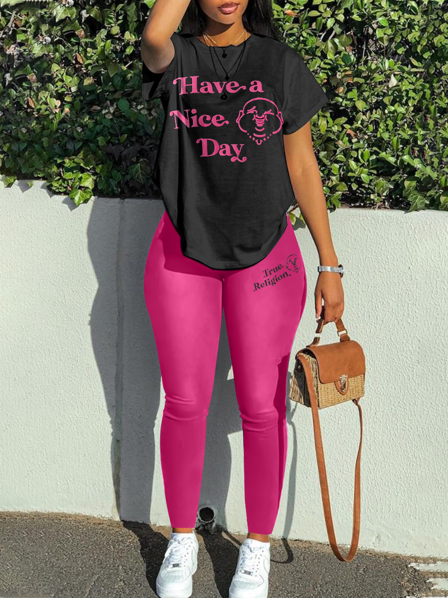 LW Cartoon Letter Print Pants Set