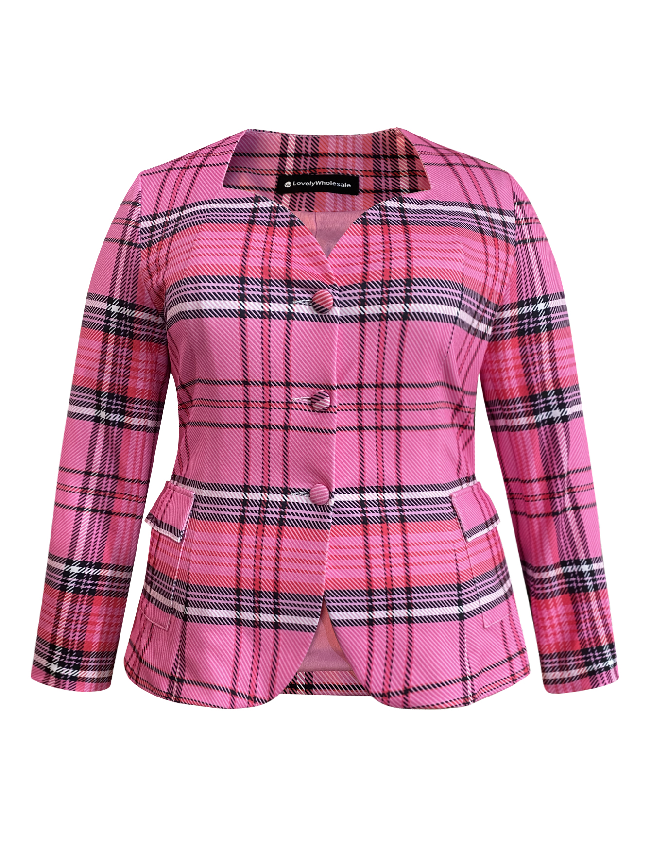 LW Plus Size Pocket Design Large Plaid Coat&Jacket 2X