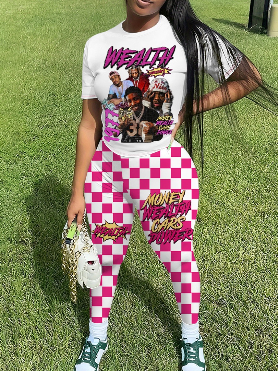 LW Pattern Mixed Print Two-piece Pants Set