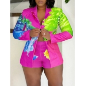 LW Plus Size Floral Print Blazer Shorts Set
